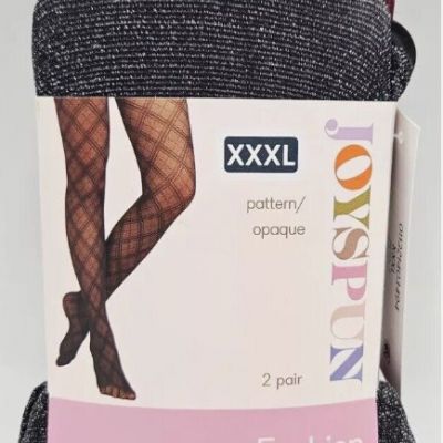 Joyspun Fashion Tights, 2-Pair, Black Shimmer and Opaque Plum, Size 3XL, NWT